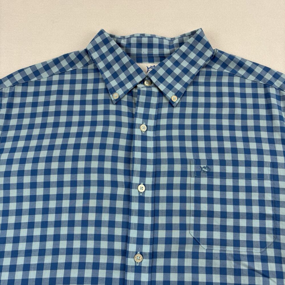 Southern Tide Button Up Shirt Button Collar Mens L Blue Check Long Sleeve